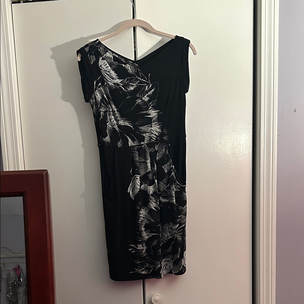 BCBGMaxAzria One Shoulder Black and White Dress